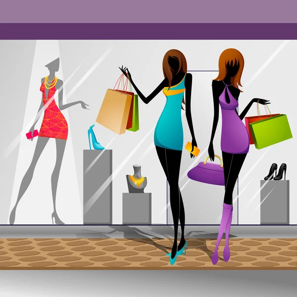Femmes faisant du shopping — Image vectorielle