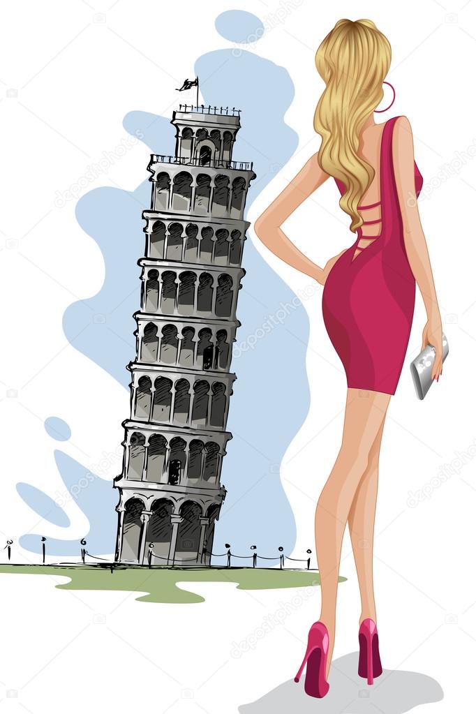 Woman near Leaning Tower of Pisa
