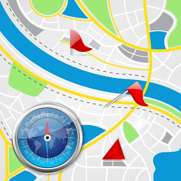 Kompas pada Peta Jalan - Stok Vektor