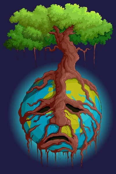 Raíz de árbol sosteniendo la tierra — Vector de stock