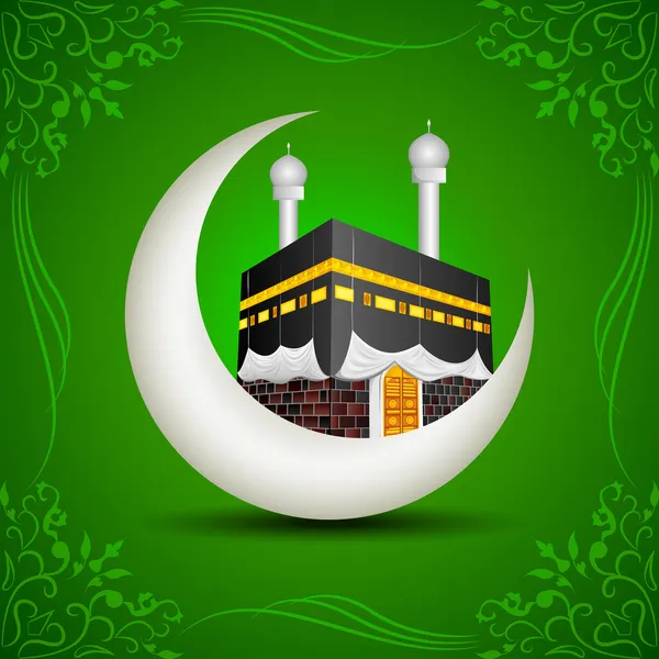 Eid Mubarak (zegen fo Eid) met Kaaba op maan — Stockvector