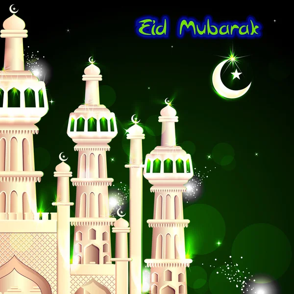 Eid Mubarak fundo com Mesquita Islâmica — Vetor de Stock