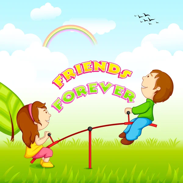 Kids riding on seesaw for Friendship Day — Stock Vector