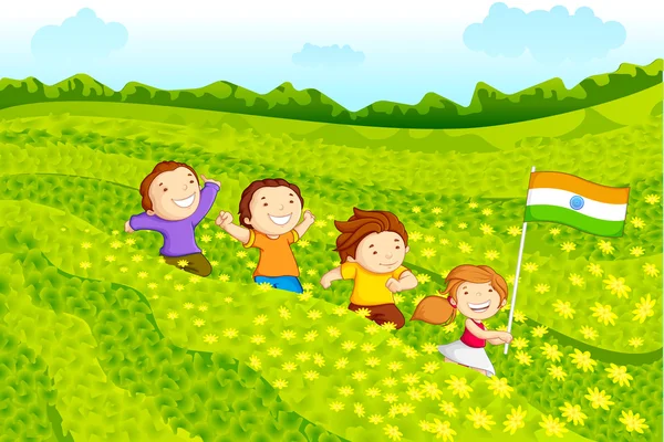 Kinderen met Indiase vlag — Stockvector