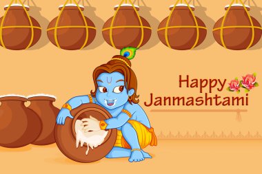 Lord Krishna stealing makhaan in Janmashtami clipart