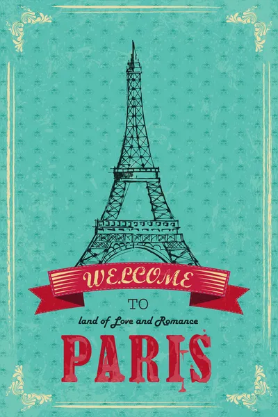 Torre Eiffel para Cartaz de Viagem Retro — Vetor de Stock