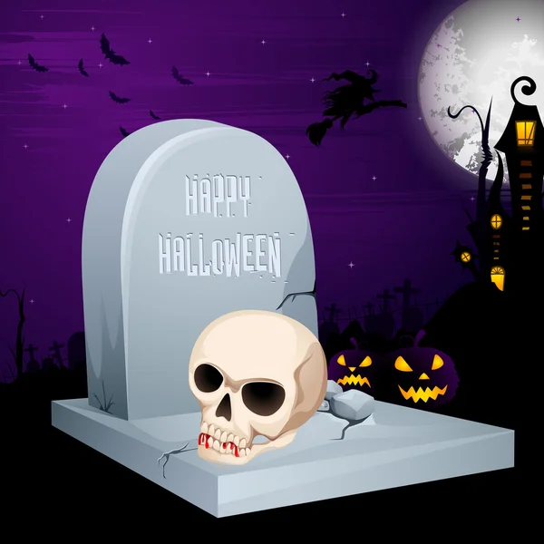 Jack-o-linterna en la tumba en la noche de Halloween — Vector de stock