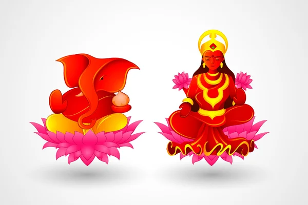 Deusa Lakshmi e Lorde Ganesha em Diwali —  Vetores de Stock