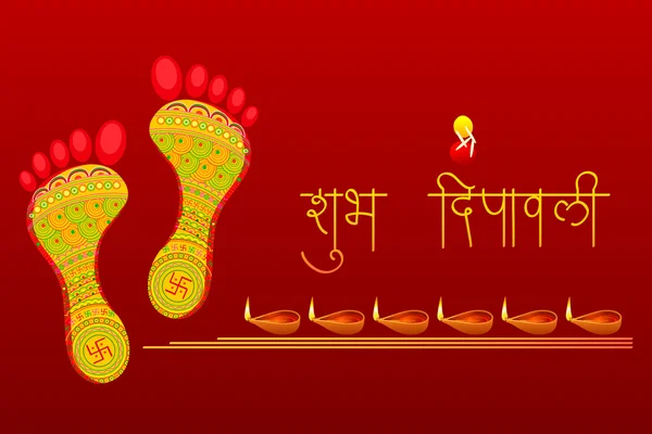 Ayak izleri üzerinde diwali Tanrıça lakshami — Stok Vektör