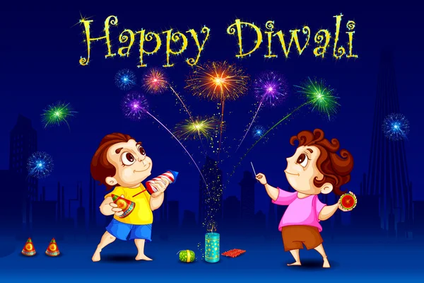 Kids enjoying Diwali — Stock Vector