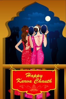 Hintli kadın kutluyor karwa chauth