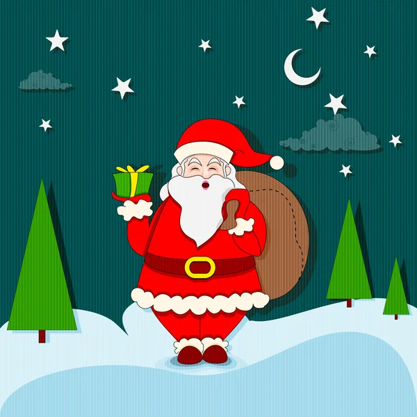 Santa Claus standing with Christmas gift — Stock Vector