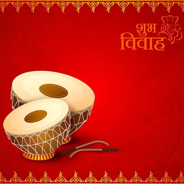 Drum in Indian Wedding Tarjeta de invitación — Vector de stock