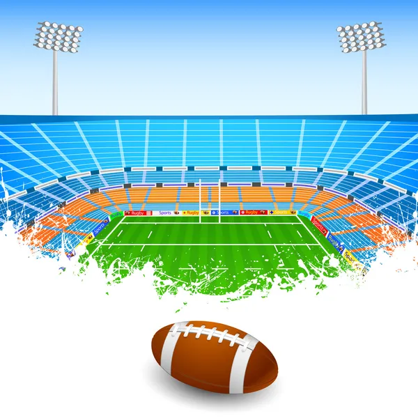 Rugby Ball on Stadium — Stock Vector