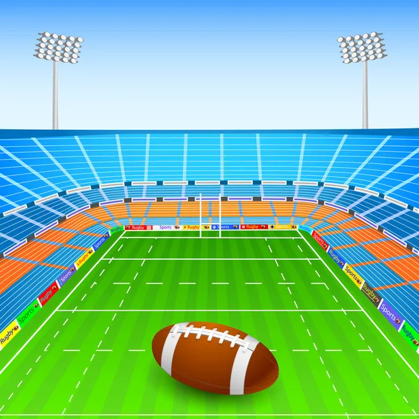 Rugby Ball on Stadium — Stock Vector