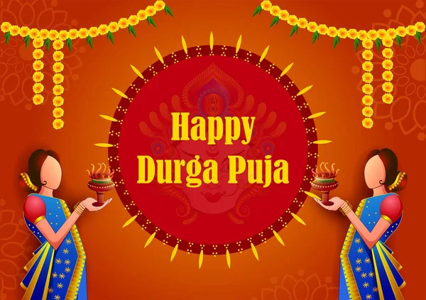 Feliz festival Durga Puja fondo para vacaciones en la India Dussehra — Vector de stock