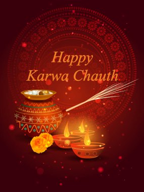 Hindistan Karwa Chauth bayram festivali için Hint Puja Thali