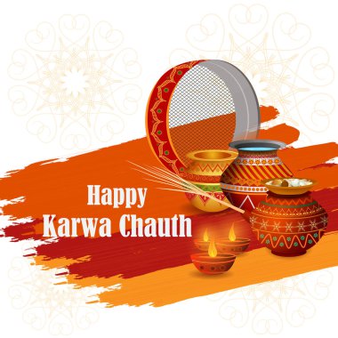 Hindistan Karwa Chauth bayram festivali için Hint Puja Thali