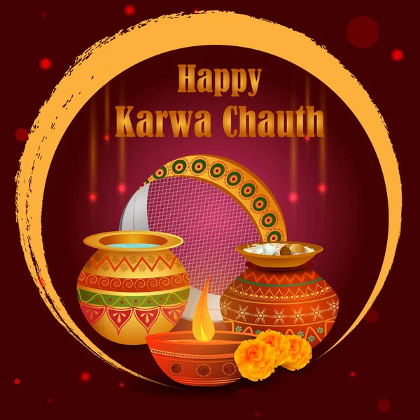 Indiase Puja Thali voor Karwa Chauth vakantie festival van India — Stockvector