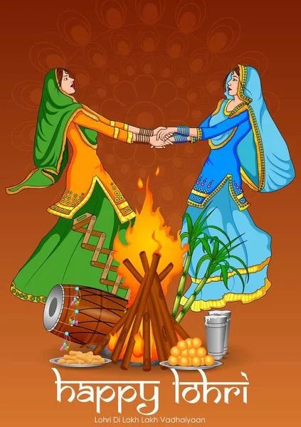 Happy Lohri wakacyjny Festiwal Indii Punjab — Wektor stockowy