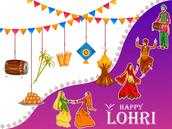 Boldog Lohri holiday Fesztivál, Punjab India — Stock Vector