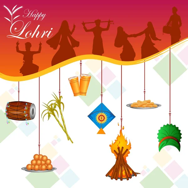 Boldog Lohri holiday Fesztivál, Punjab India — Stock Vector