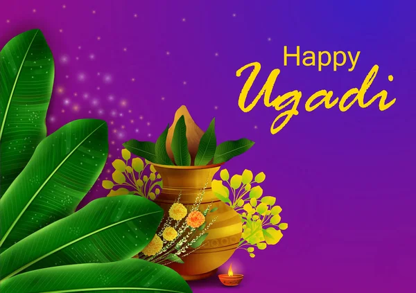 Feliz feriado Ugadi fundo do festival religioso para o Feliz Ano Novo de Andhra Pradesh —  Vetores de Stock