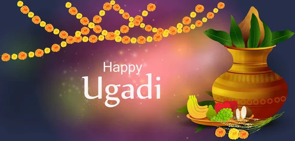 Feliz feriado Ugadi fundo do festival religioso para o Feliz Ano Novo de Andhra Pradesh —  Vetores de Stock