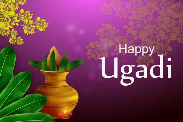 Feliz feriado Ugadi fundo do festival religioso para o Feliz Ano Novo de Andhra Pradesh —  Vetores de Stock