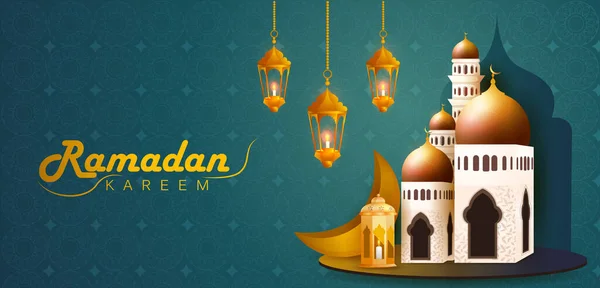 Ilustración Vectorial Ramadán Kareem Saludos Para Fondo Del Ramadán Con — Archivo Imágenes Vectoriales