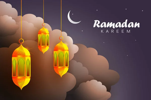 Ilustração Vetorial Lâmpada Iluminada Para Ramadan Kareem Saudações Para Fundo — Vetor de Stock