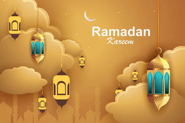 Ilustración Vectorial Lámpara Iluminada Para Ramadán Kareem Saludos Para Fondo — Vector de stock