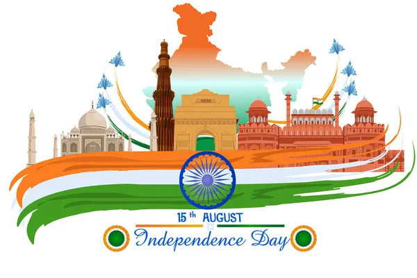 インド独立記念日8月15日のインドの三色背景のベクトルイラスト — ストックベクタ