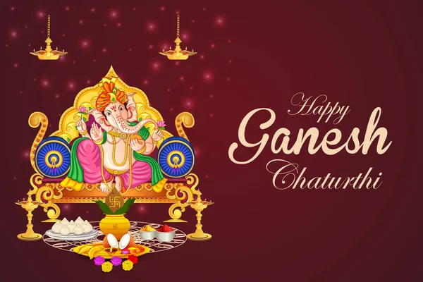 Векторна Ілюстрація Лорда Ганапаті Happy Ganesh Chaturthi Фестиваль Релігійного Прапора — стоковий вектор