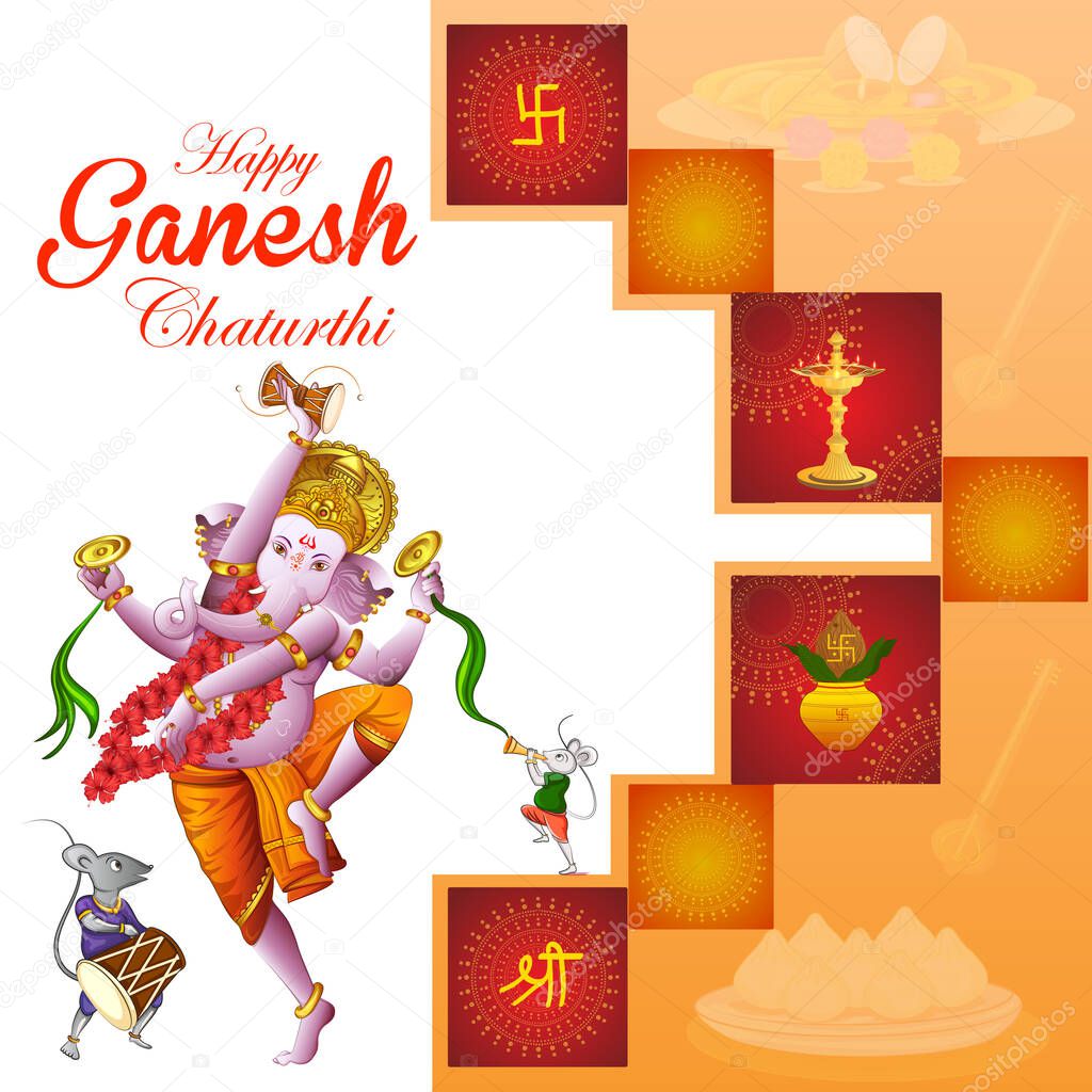 vector illustration of Lord Ganapati for Happy Ganesh Chaturthi festival religious banner background