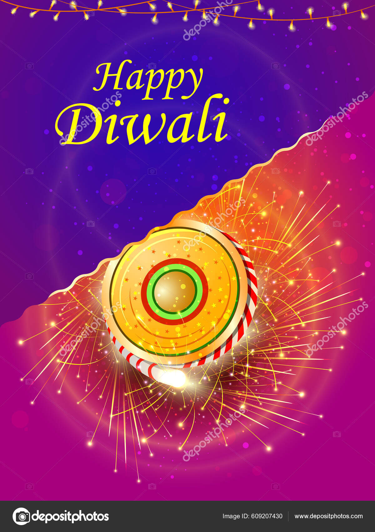 矢量图的多彩爆竹与装饰Diya 问候背景的印度排灯节快乐春节放假庆祝图库矢量图©stockshoppe 609207430