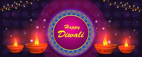 Illustration Vectorielle Décoré Diya Pour Happy Diwali Fête Fête Fête — Image vectorielle