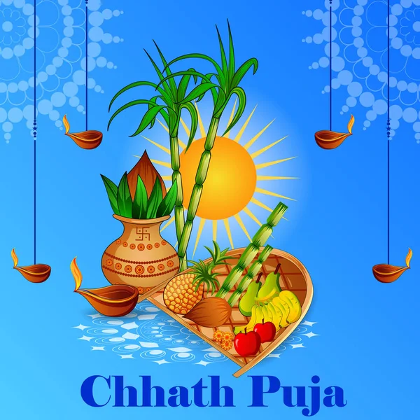 Vector Illustratie Van Happy Chhath Puja Vakantie Achtergrond Vieren Traditionele — Stockvector