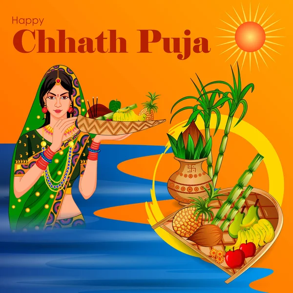 Vektor Illusztrációja Happy Chhas Puja Nyaralás Háttér Ünnepli Hagyományos Fesztivál — Stock Vector