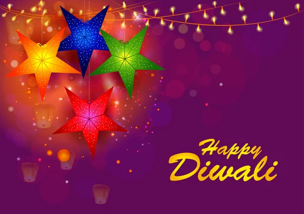Mutlu Diwali Festivali Için Süslenmiş Kandil Fenerinin Vektör Illüstrasyonu Hindistan Vektör Grafikler