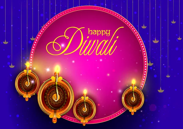 Vector Illustratie Van Versierde Diya Voor Happy Diwali Festival Vakantie — Stockvector