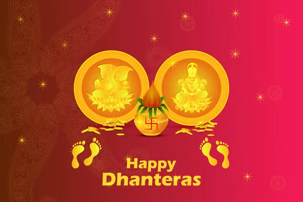 Lakshmi女神和Ganesha勋爵为欢庆Dhanteras Diwali节庆祝印度节日背景而制作的金币的矢量插图 — 图库矢量图片