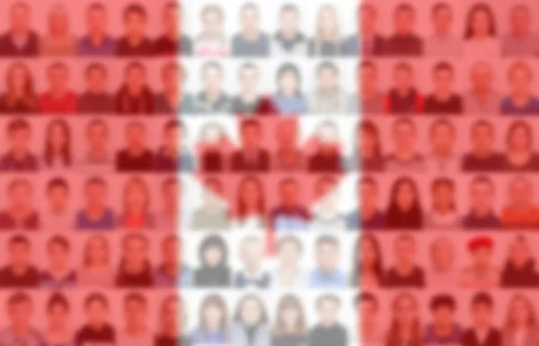 Πορτραίτα Πολλών Ανθρώπων Στο Φόντο Της Σημαίας Του Καναδά Έννοια — Φωτογραφία Αρχείου