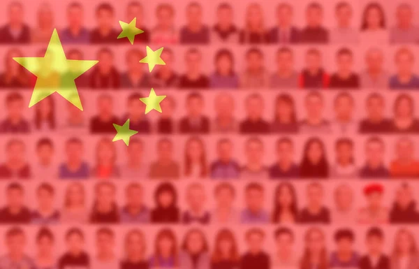 Portraits Many People Background Flag China Concept Population Demographic State Stockbild