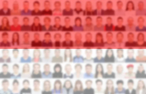 Portraits Nombreuses Personnes Sur Fond Drapeau Indonésie Concept Population État — Photo