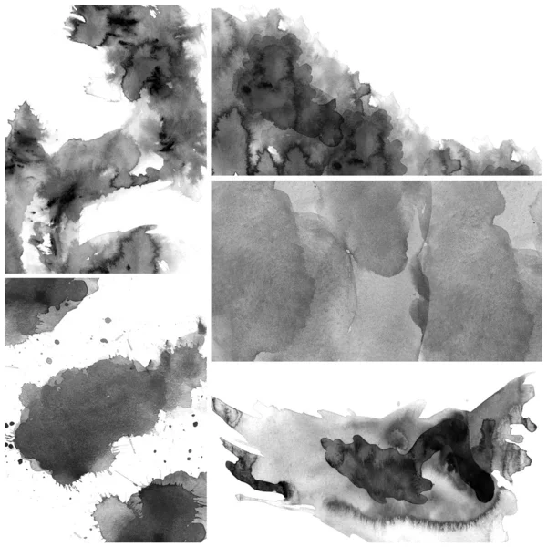 Conjunto de fondos pintados a mano abstractos acuarela negro —  Fotos de Stock