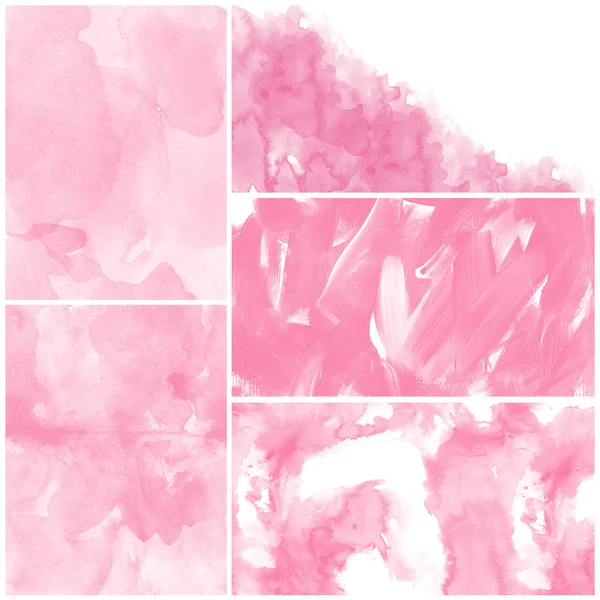 Conjunto de fondos pintados a mano abstractos acuarela rosa — Foto de Stock