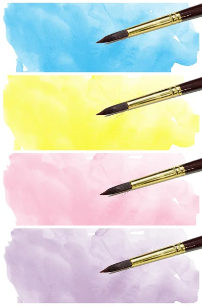 Ayarla, çeşitli suluboya arka plan sanatçı fırça ile — Stok fotoğraf