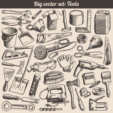 Doodles Collection Of Working Tools Instruments Vector