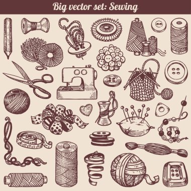 Sewing And Needlework Doodles Collection clipart